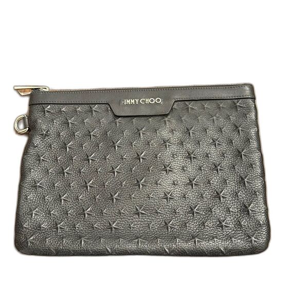 Jimmie Choo Black Leather Star Embossed Envelope Bag/Clutch.